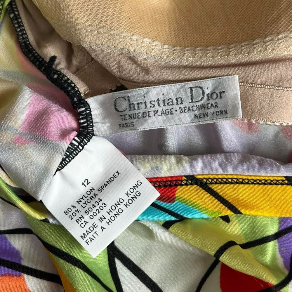 Vintage Christian Dior One-Piece Swimsuit Halter Bright Colorful Abstract Print - Picture 6 of 8